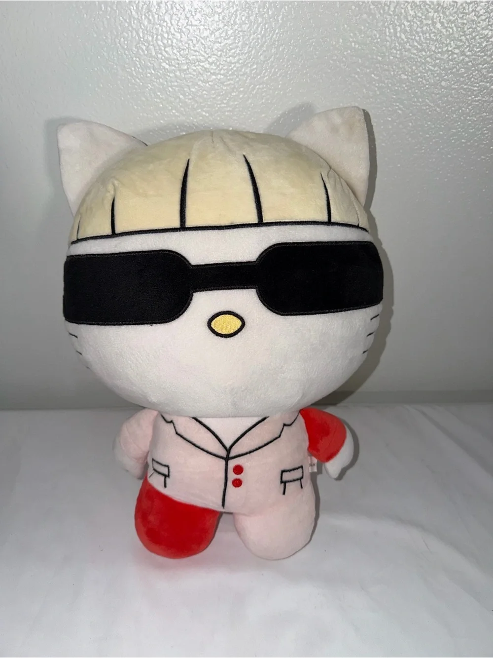 Plush Cat Toy - White and Red Fashion Cat